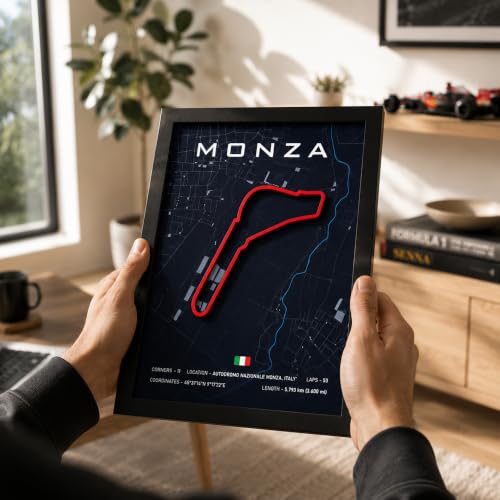 Image of CodersParadise Monza Racing Circuit 3D Wall Art Frame - Layered Motorsport Track Wall Decor for Bedroom, Gaming Room, Office, Garage, Study & Racing Fan Home Decoration.