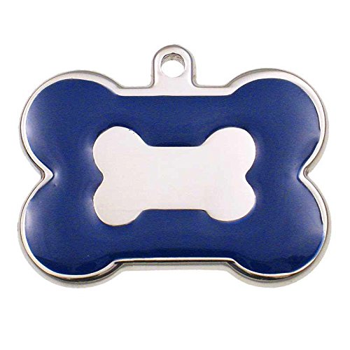 LuckyPet Pet ID Tag - Stainless Steel & Blue Bone Jewelry Dog Tag- Personalized Engraving on Back! Size: Large