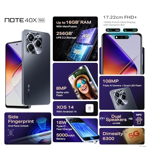 Image of Infinix Note 40X 5G, Starlit Black (8GB, 256GB) Without Offers