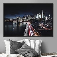 Framed Canvas Wall Art City Illuminations Aerial Cityscape Contemporary Multicolor Photography Places Realism - 16x24 inches