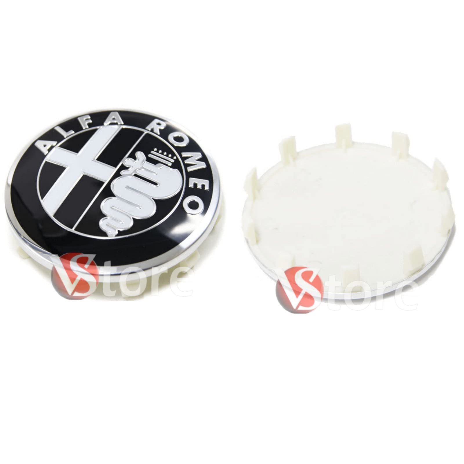 4 Tappi Coprimozzo 60mm Compatibili con ALFA ROMEO Giulietta Giulia 147 159 146 156 Brera Stemma Nero Bianco