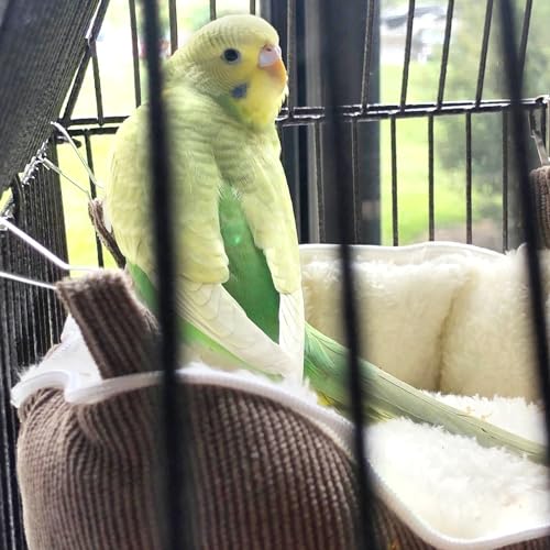 Image of QBLEEV Bird Nest House Winter Warm Bird Bed for Cage Hanging Bird Hammock Soft Plush Snuggle Hut Tent, Parrot Cage Accessories Birds Hideaway Sleeping Bed (Yellow, Large)