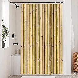 Cortina Ducha Bambu Uiiooazy Cortina Ducha Bambú, Cortina de Ducha Amarillo Natura Planta Motivo Cortinas de Baño Antimoho Impermeable Lavable Tejido de Poliéster Cortinas de Ducha con Ganchos 120x200cm