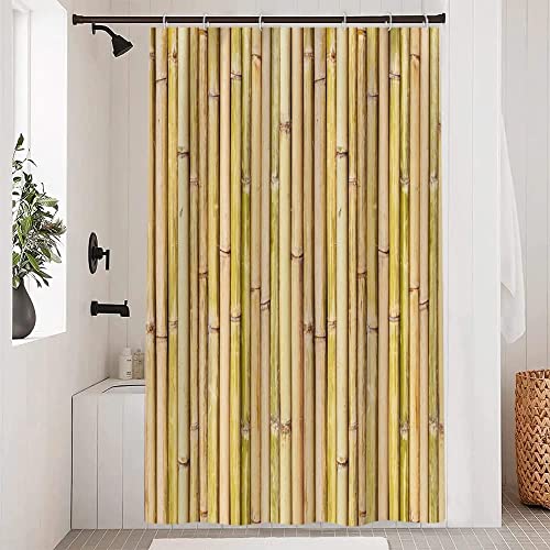 Uiiooazy Rideau de Douche Bambou, Rideau Douche Anti Moisissure 120x180cm Tissu Lavable Zen Spa Rideaux de Baignoire Jaune Rustique Imperméable Polyester...