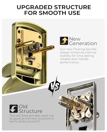 Image of Front Door Handle and Deadbolt Set for Right & Left Handed, Front Door Lock Set with Single Cylinder Deadbolt, Entry Doors Locksets with Modern Exterior Handle, Reversible Lever, Gold
