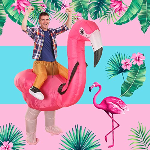 2 Pcs Halloween Inflatable Flamingo Costume Summer Flamingo Suit Blow Up Costume For Adult Women Men Funny Fancy For Summer Hawaii Halloween Party Supplies #TOP2