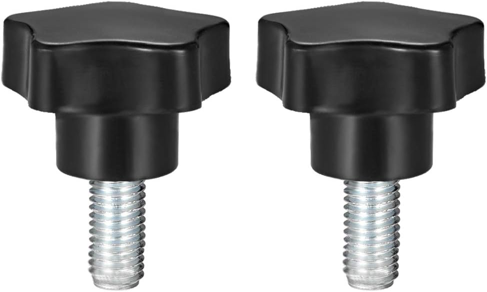 uxcell 2 Pcs Star Knobs Grips M10 x 60mm Male Thread Steel Zinc Stud Black PP