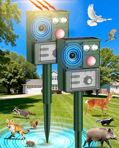 Vsyt 2-Packs Solar Ultrasonic Animal Repellent, Cat Repellent Outdoor, Squirrel Repellent, Deer Repellent Devices, Dog, Raccoon, Skunk, Rabbit, Rodent, Coyote, Waterproof IP 65, PIR Sensor