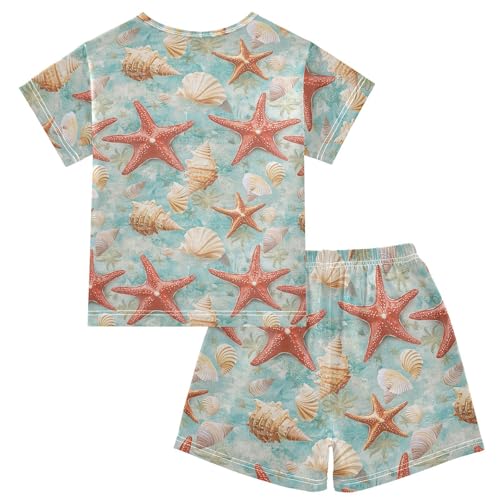 ALAZA Vintage Starfish Seashell Pajama Set Short Sleeve Sleepwear Soft Lounge Nightwear2