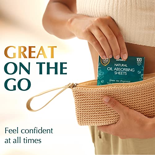 Natural Green Tea Blotting Paper For Oily Skin - 25% Larger Sheets (4.7X3”) - 300 Oil Blotting Sheets For Face - Makeup Friendly - Easy Dispensing #TOP5