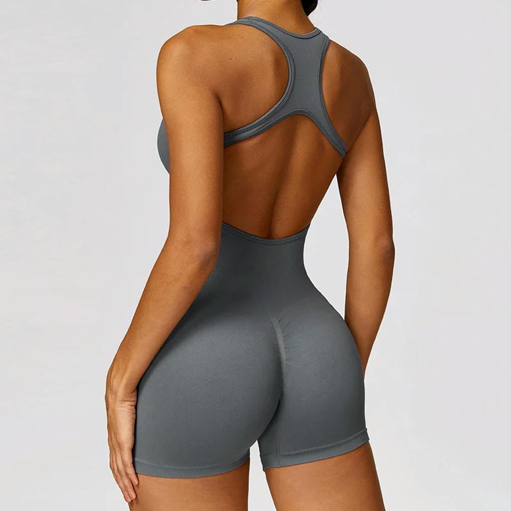 Zbdzsw Rozciągliwe Body Ubrania Na Siłownię Bezszwowy Kombinezon Sportowy Push Up Zestaw Dresowy Damski Zestaw Treningowy Fitness, Grey, L