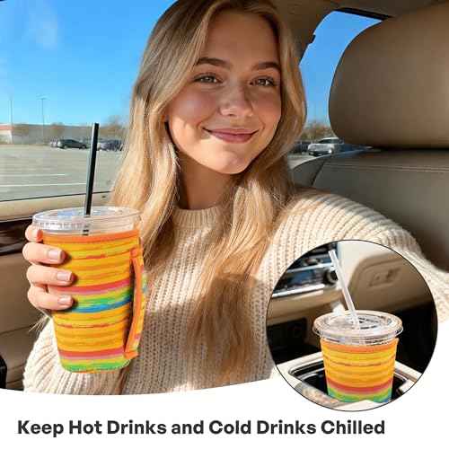 Image of 3Pk Reusable Iced Coffee Sleeves, Neoprene, Floral Fits 16-32oz Hot /Cold