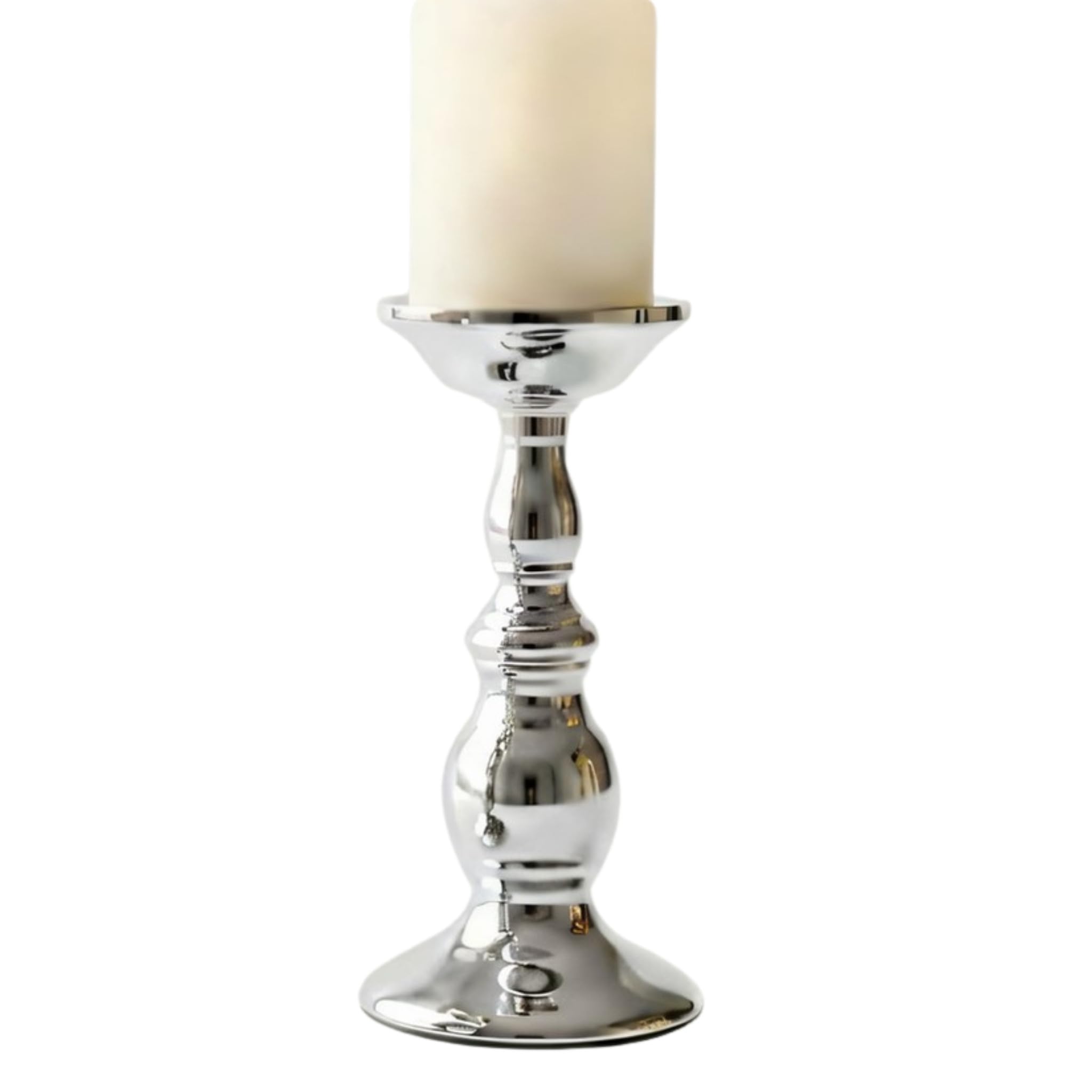 Elvida Interiors Silver Tall Metal Pillar Candle Holder