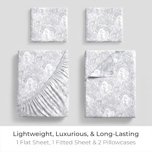 Image of Mellanni Full Sheets Set - 4 PC Iconic Collection Bedding | Hotel Luxury, Extra Soft, Cooling Bed Sheets - Wrinkle, Fade, Stain Resistant (Full, Paisley Gray)