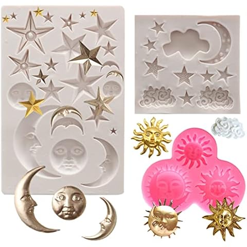 Moon and Star Silicone Moulds, Sun Moon and Stars Silicone Fondant Cake Mold for Sun Moon Little Star Theme Party and Wedding Chocolate Candy Biscuit Decorations Cover