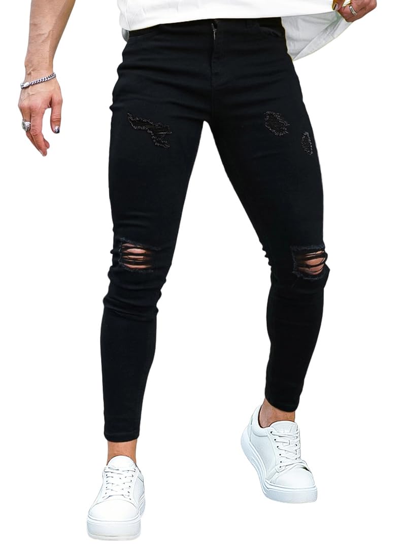Mens Skinny Jeans Stretch Ripped Jeans Pants Men