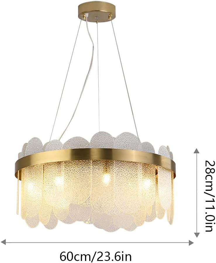 Modern Crystal Luxury Chandelier 9-Lights Gold Round Glass Chandelier Contemporary Adjustable Height Pendant Ceiling Light Fixture for Dining Room Living Room Foyer Stairway (D23.6inch)