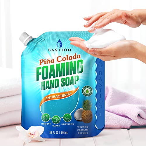 Bastion Foaming Hand Soap Refills: 32oz Pouch Pina Colada Scented Antibacterial Instant-Foam Bulk Hand Wash - Image 6
