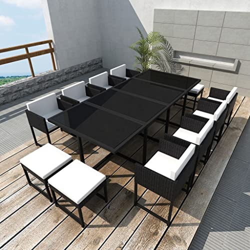 Genérico Set Comedor de jardín 13 Piezas y Cojines ratán sintético Negro,Conjuntos de jardín 42761