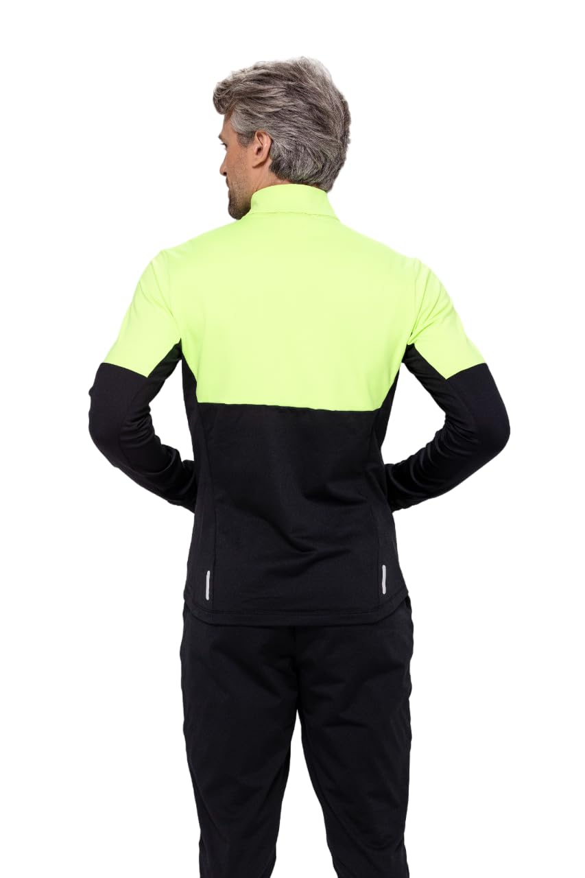 Airtracks Herren Winter Funktions Laufshirt Langarm Pro Line - Thermo Running Sweatshirt - Fleece T-Shirt - Warm - Winddicht - Atmungsaktiv - Reflektoren - Durchgehender Reißverschluß