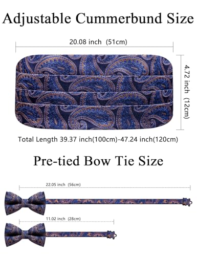 Image of Paisley Floral Tuxedo Cummerbund Bow Tie Pocket Square Set for Men