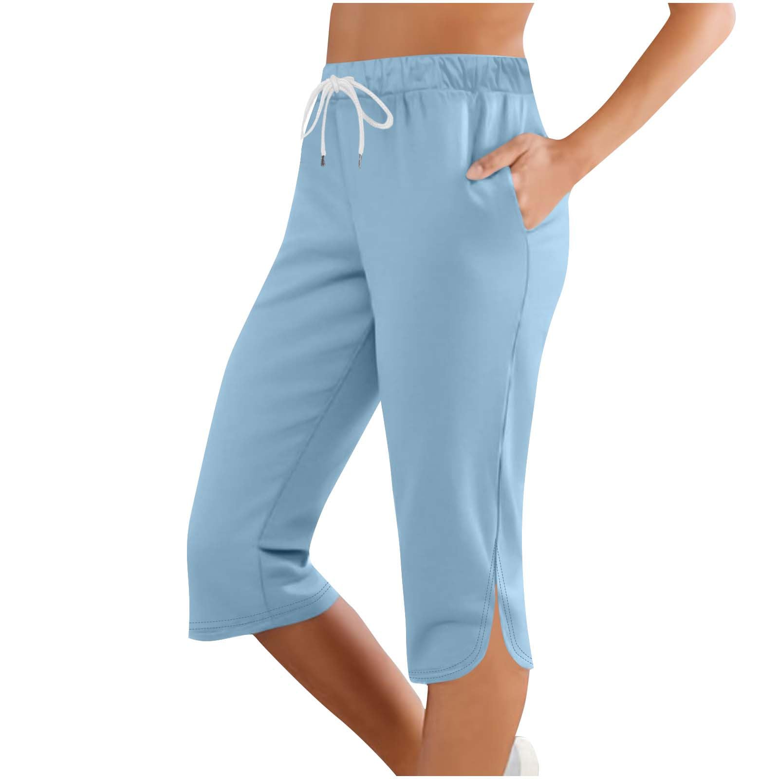 Women Capri Pants Summer Cut Out Side Casual Fashion Drawstring Soft Comfort Capris Workout Running Cropped Jogger — view 12