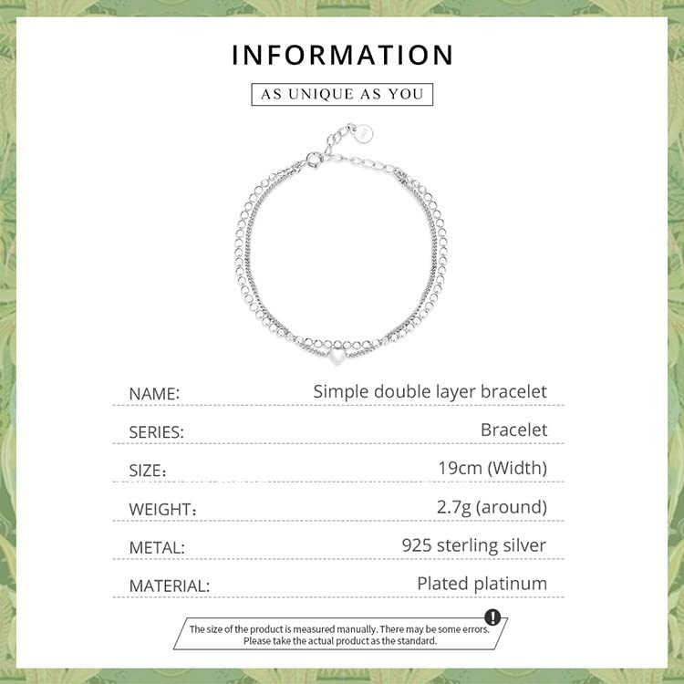 Bracelet breloques d'amour argent S925 chaîne double couche ajustable - 6