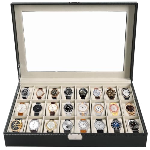 Watch Box 24 Slot Elegant Portable Black Watch Collection Box Case jewelry Men & Women