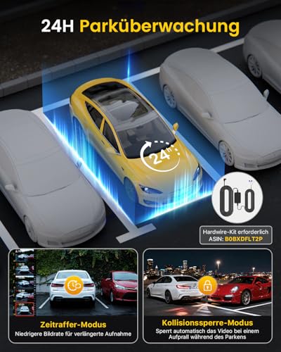 GKU 4K Dashcam Auto Vorne Hinten, 5GHz WiFi Dashcam mit 64GB SD Karte, Auto Kamera mit Parküberwachung, Super Nachtsicht, WDR, 170° Weitwinkel, G-Sensor, Loop-Aufnahme, APP Steuerung, Max 256GB – Bild 6