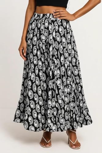 Image of Premium Long Skirt | Stylish Long Crushed Cotton & Unique Prints | Floor Length Skirt for Women | Elastic Waist Premium Maxi Skirt - Comfortable Casual Wear