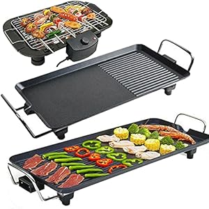 Teppanyaki Non-Stick Barbecue Grill – Electric, Smokeless, Adjustable Temperature Control, Large 48x27cm – Indoor/Outdoor Portability