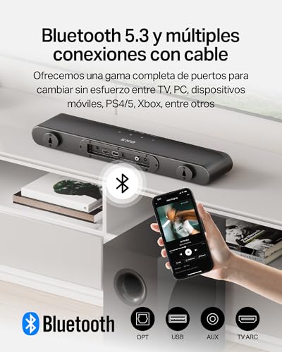 OXS S21 Barra de Sonido, 2.1 con subwoofer, Sonido Preciso con Graves Profundos, 180 W, 3 Modos de Ecualización, Ideal para Películas, Música y Juegos, Diseño Ultra Compacto, Fácil instalación - imagen 5