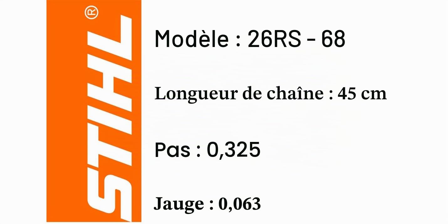 Stihl 3639 005 0068 (26RS 68) Longueur 45,7 cm Pas .325 Jauge 063-68 Longueurs d'entraînement