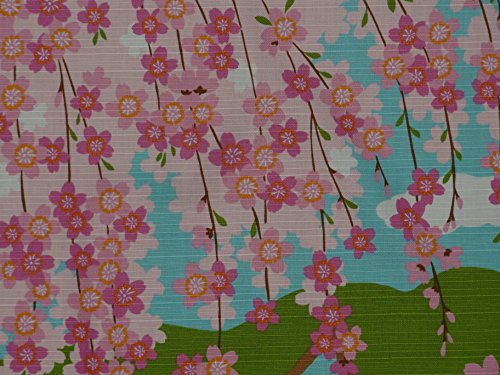 Image of Furoshiki Cat on Bridge with Cherry Blossoms Motif Japanese Fabric 50cm