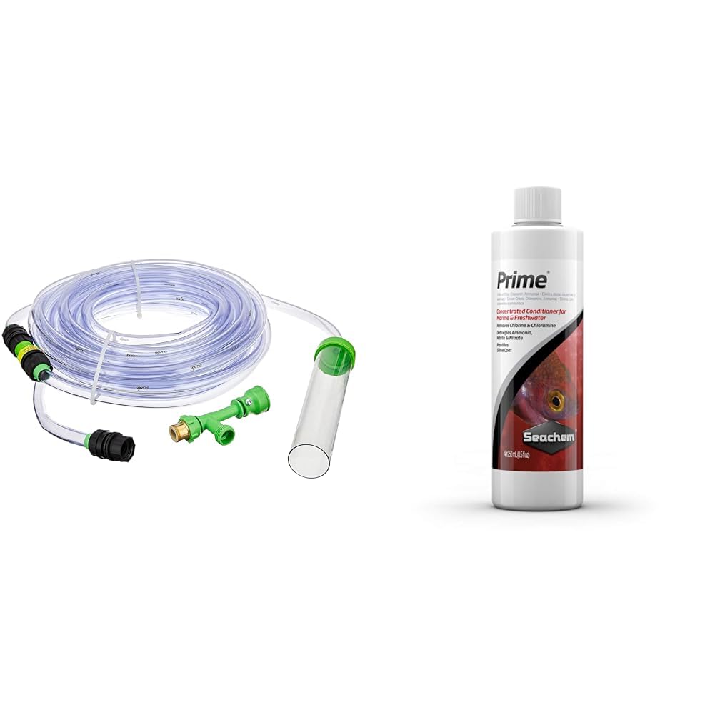 Python No Spill 50 Foot Aquarium Maintenance System and Seachem Prime 500 ml Freshwater Saltwater Conditioner