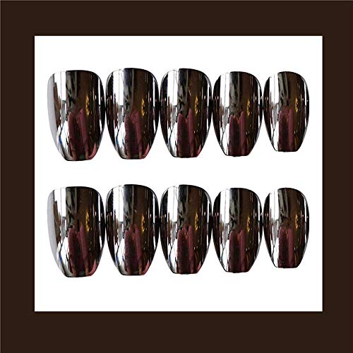 Misud Medium Coffin Press On Nails, Glossy Silver False Nails, Chrome Metallic Stick On Nails, Full Cover Fake Nails For Women And Girls #TOP5