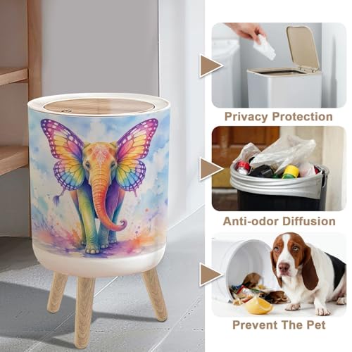 Caneca de basura pequeña con tapa 7L y patas de madera miniatura 4