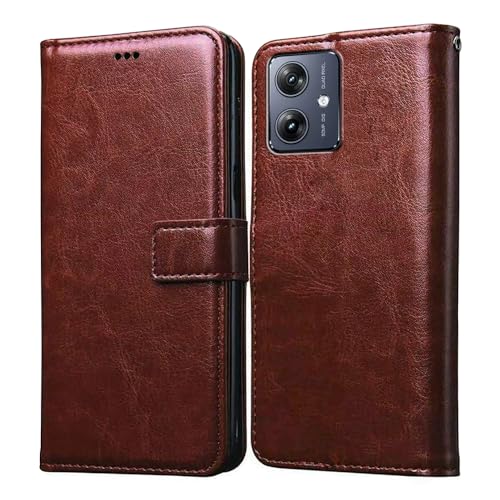 Image of Amazon Brand - Solimo Flip Leather Mobile Cover (Soft & Flexible Back case) for Motorola Moto G54 5G / G54 Power 5G / G64 5G (Brown)