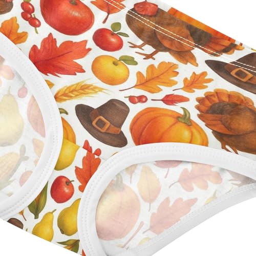 Joisal Cotton Toddler Underwear Floral Colorful Thanksgiving Turkeys Food Girl Panties Cute Colorful Briefs Kids Undies 2t4