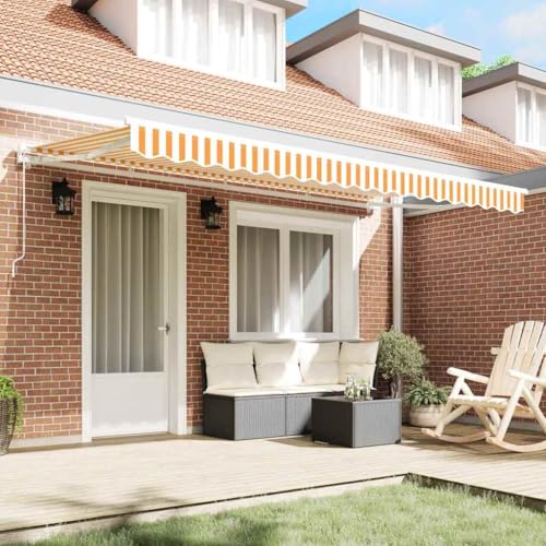 Store de terrasse jaune et blanc pour bloquer la chaleur du soleil
