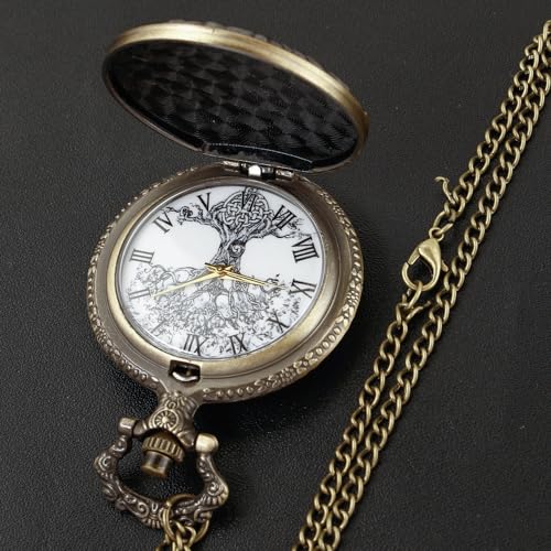 Image of Tiong Pocket Watch Hollow Tree of Life Design Roman Numerals Engraved Bible Verse Quartz Pocket Watch with Chain Custom Pocket Watch Birthday Gifts