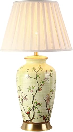 Lámparas de mesa grandes de cerámica china con jarrón antiguo, lámparas de mesa de noche con tambor hecho a mano, lámparas de escritorio retro para