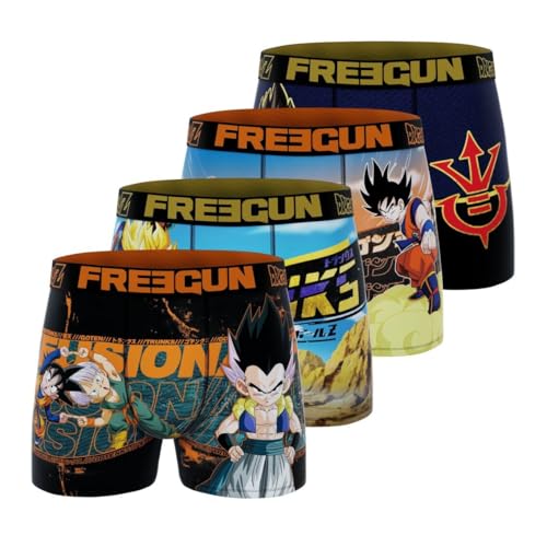 Freegun - Calzoncillos para Hombre, diseño de dragón de Bola Z, Goku, Vegeta y Picolo (Juego de 4), Naranja/Violeta/Negro/Amarillo/Azul, L