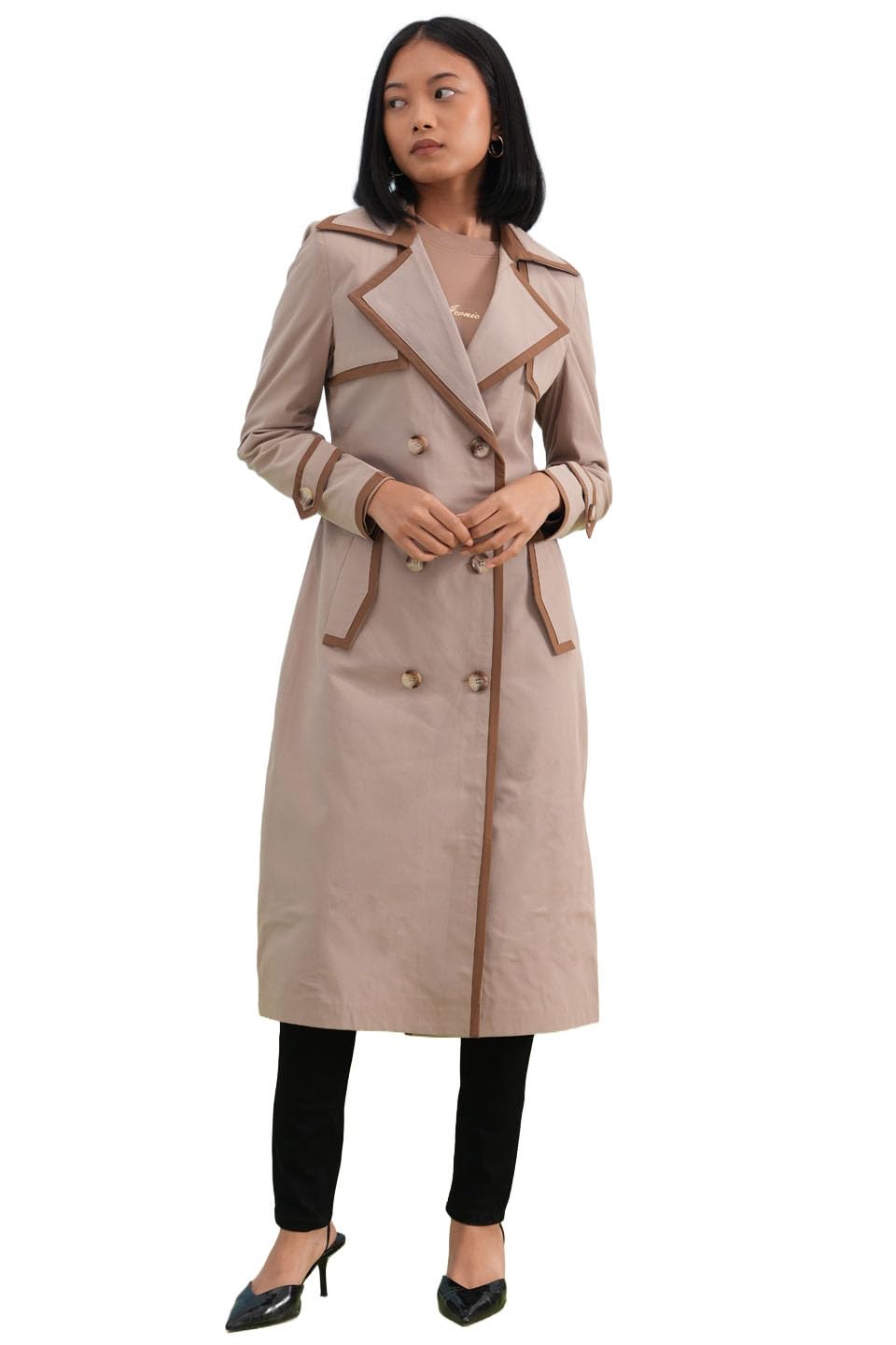 crimsoune club Women's Beige Belted Over-Coat-picture-55