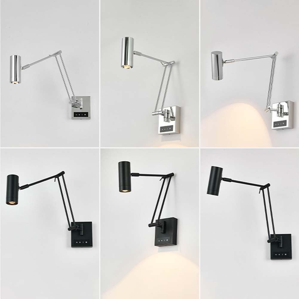 LED Verstellbar Wandleuchte mit Touch Schalter Innen Wandlampe Swing Arm Drehbar Wandspot Lange Arm Wand Leselampe Dimmbar Wandbeleuchtung Einstellbar Schwenkarm Nachttischlampe,Schwarz