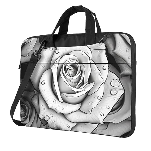 Sacoche ordinateur portable grande capacité à motif rose noir et blanc pour PC