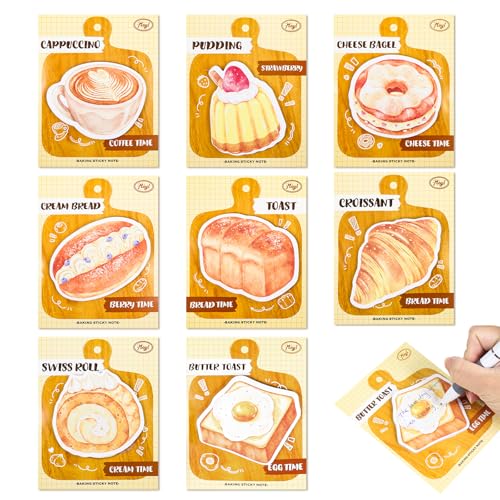 Ruksifg Bread Baking Theme Cute Sticky Notes Self Stick Memo Pad Kawaii Cute Office School Supplies