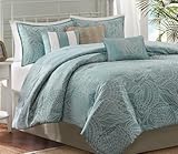 Soft Blue, Seashells, Starfish, Beach House, Island, Queen Comforter Set (7 Piece Bed in A Bag)