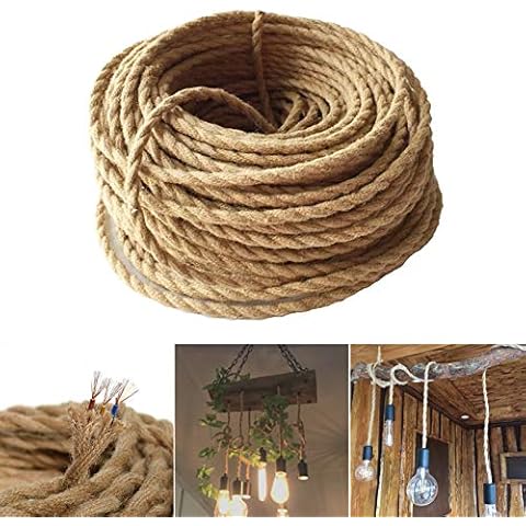 GreenSun LED Lighting Rope Cable Wire, 3x0.75mm, 10 Meters, Textile Hemp Electric Wires, 3-core Twisted Braided Linen Line for DIY Lamp Accessories Cover