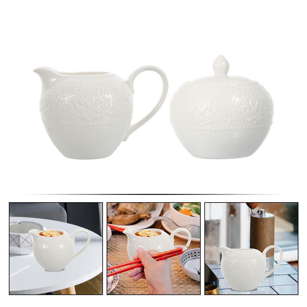 HEMOTON 2 Pz Set Zuccheriera Lattiera Brocca Per Servire Il Latte Zuccheriera Reale Brocca Per Cremiera in Porcellana Brocca Per La Crema Del Tè Bicchiere Bianca Multifunzione Ceramica